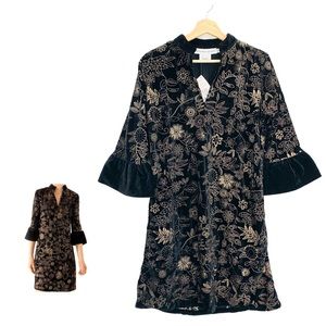 Gretchen Scott Black Velvet Embroidered Botanical
Dress Size Medium NWT